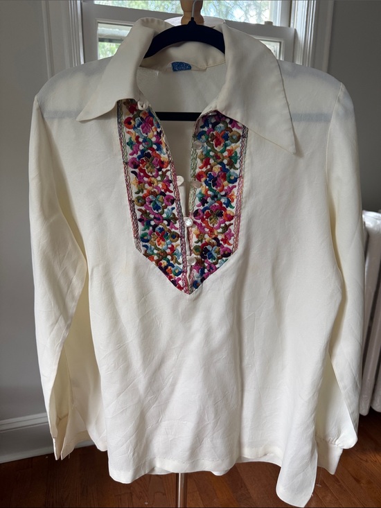 Sears Roebuck Tops - Vintage Sears Roebuck Embroidered V-Neck Long-Sleeve Blouse